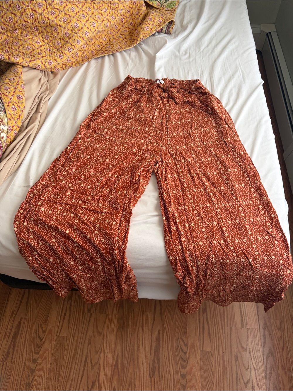 Boho Wide-Leg Printed Pants - Rust